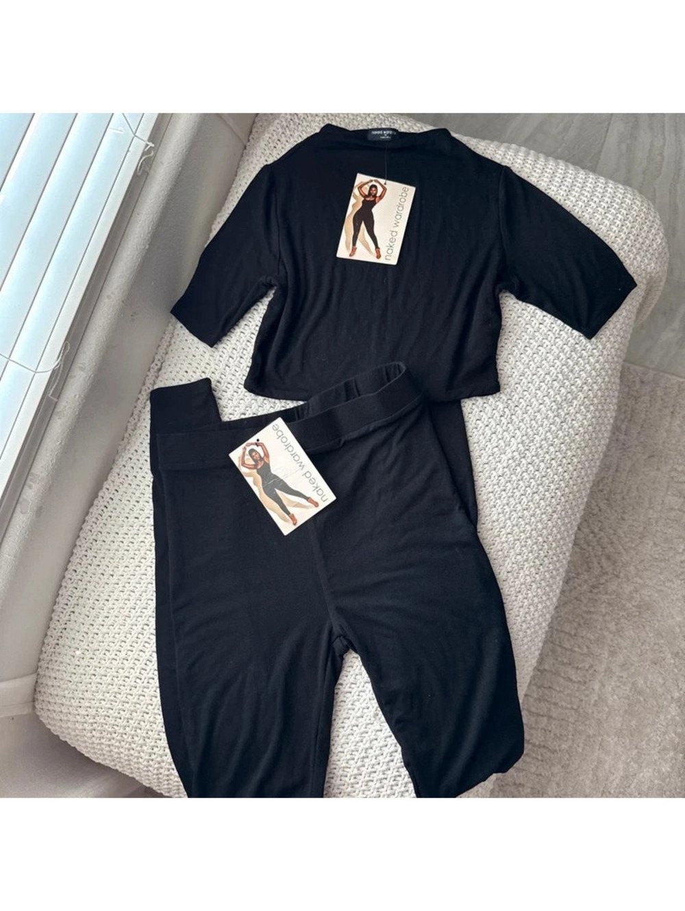 NWT nkd wardrobe black leggings and crop top set